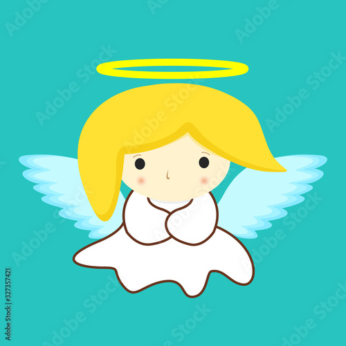 Saint Holy Angel in white dress with halo and yellow hair on green background stock vector illustration