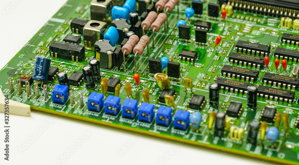Closeup on electronic board and Electronic device,background.