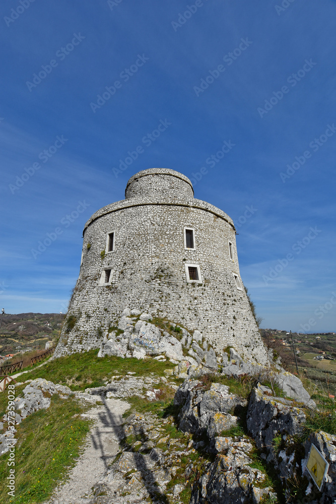 Montesarchio, Italy, 02/29/2020. An ancient medieval tower at the highest point of a village
