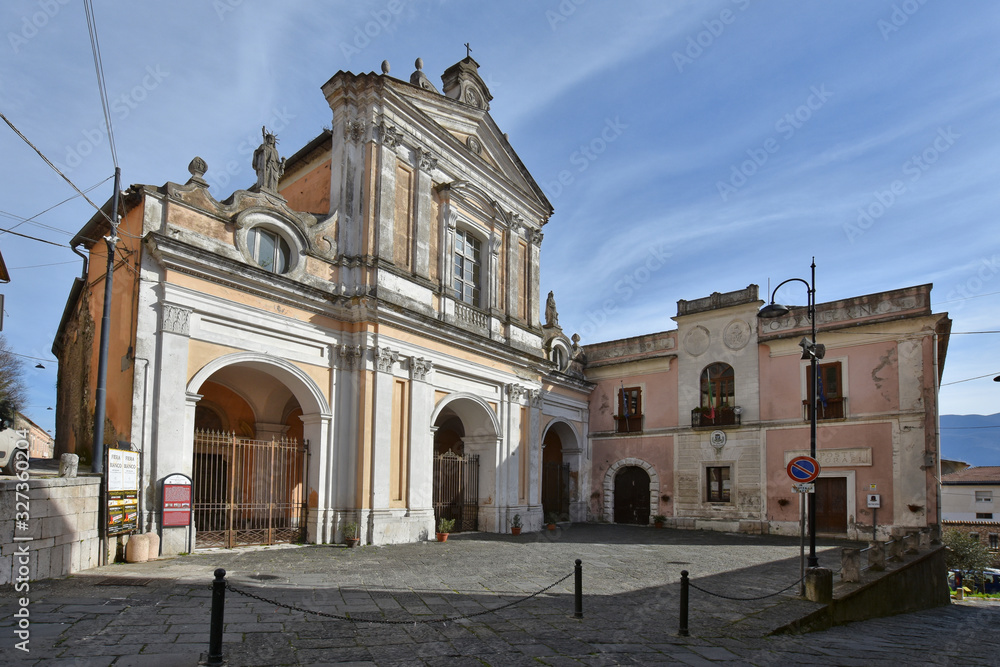 Montesarchio, Italy, 02729/2020. The cathedral and the square of a medieval village