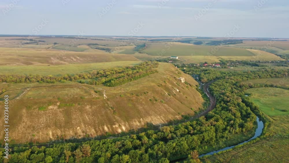 Aerial around view of Divnogorye Museum-Reserve at sunset, Voronezh region, Russia, 4k Aerial around view of Divnogorye Museum-Reserve at sunset, Voronezh region, Russia, 4k