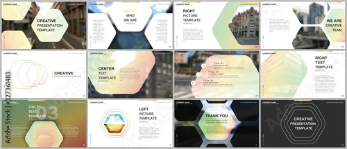 Minimal presentations design, portfolio vector templates with hexagonal design yellow color pattern background. Multipurpose template for presentation slide, flyer leaflet, brochure cover, report.