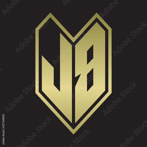 JB Logo monogram with emblem line style isolated on gold colors