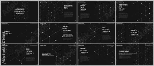 Presentation design vector templates, multipurpose template for presentation slide, flyer, brochure cover design, infographic report presentation. Geometric background with hexagons and triangles.