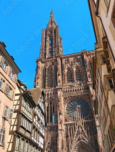 La cathédrale de style gothique Notre-Dame de Strasbourg en Alsace. 
