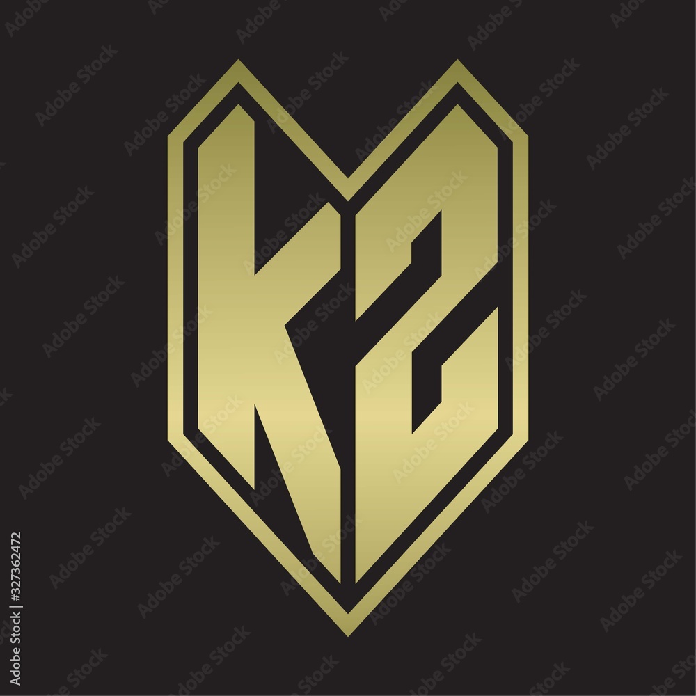KZ Logo monogram with emblem line style isolated on gold colors KZ Logo monogram with emblem line style isolated on gold colors