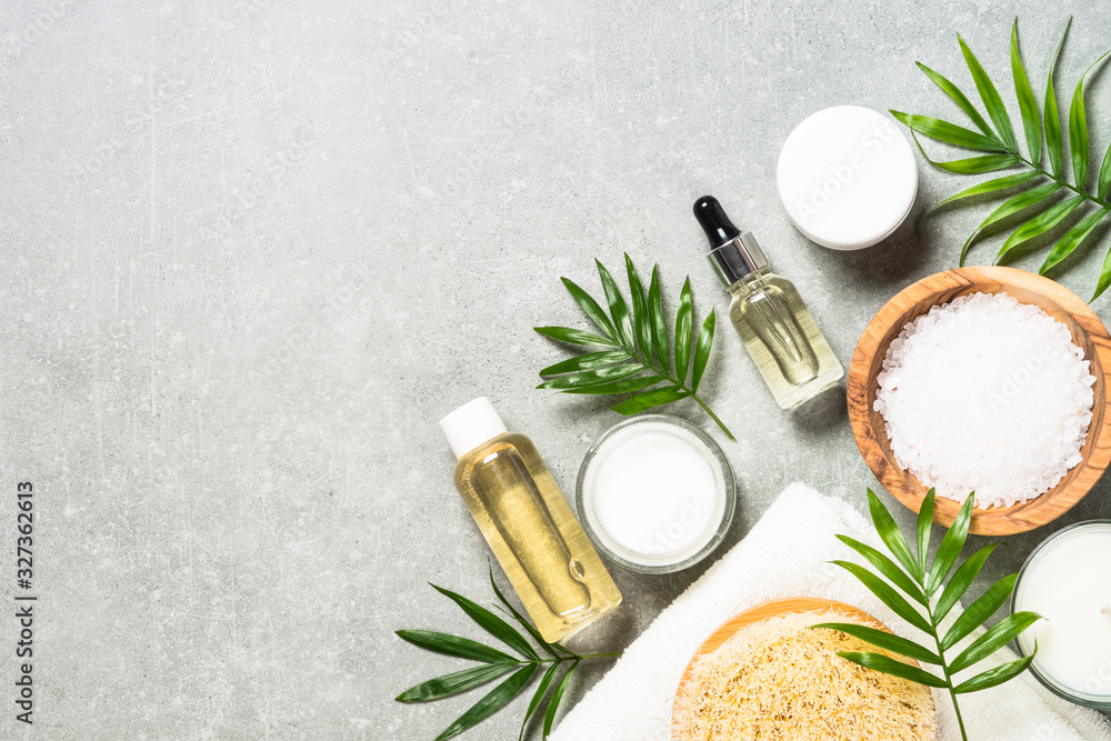 Spa product composition on stone table. Spa product composition on stone table.