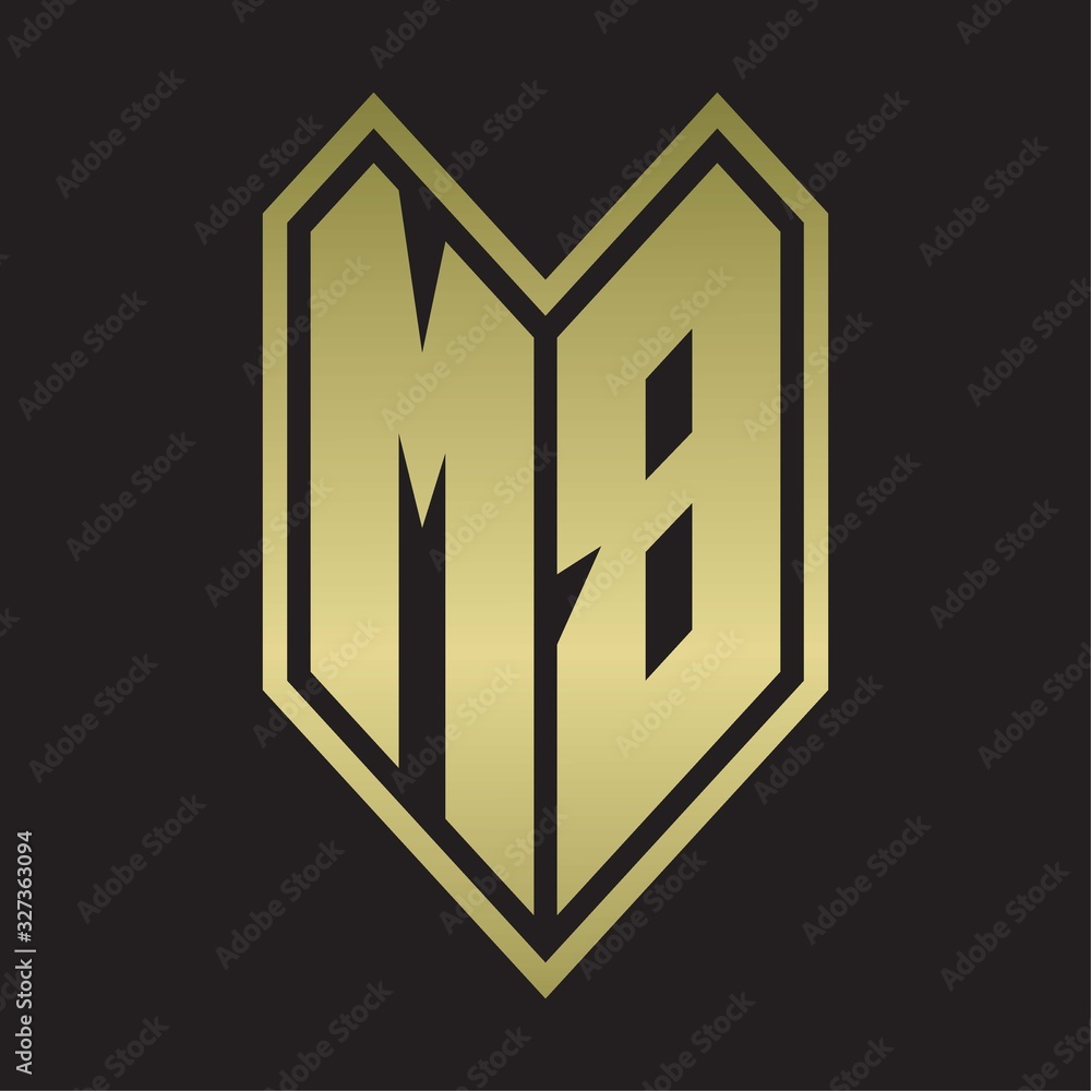 MB Logo monogram with emblem line style isolated on gold colors MB Logo monogram with emblem line style isolated on gold colors