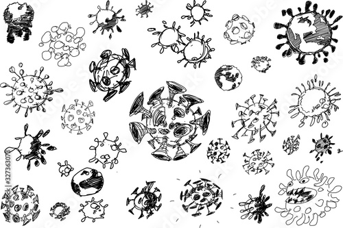 many hand drawn sketches of coronavirus