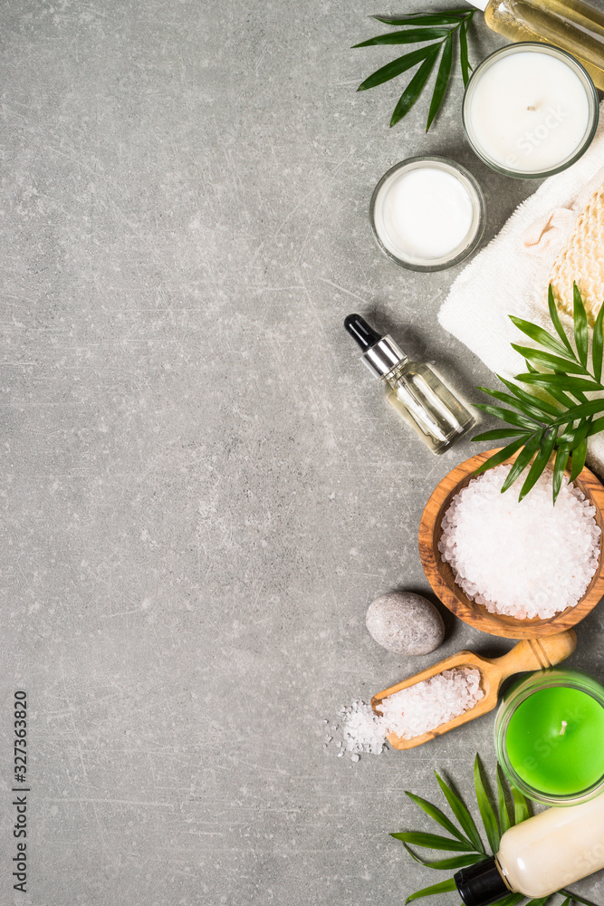 Spa product composition on stone table. Spa product composition on stone table.