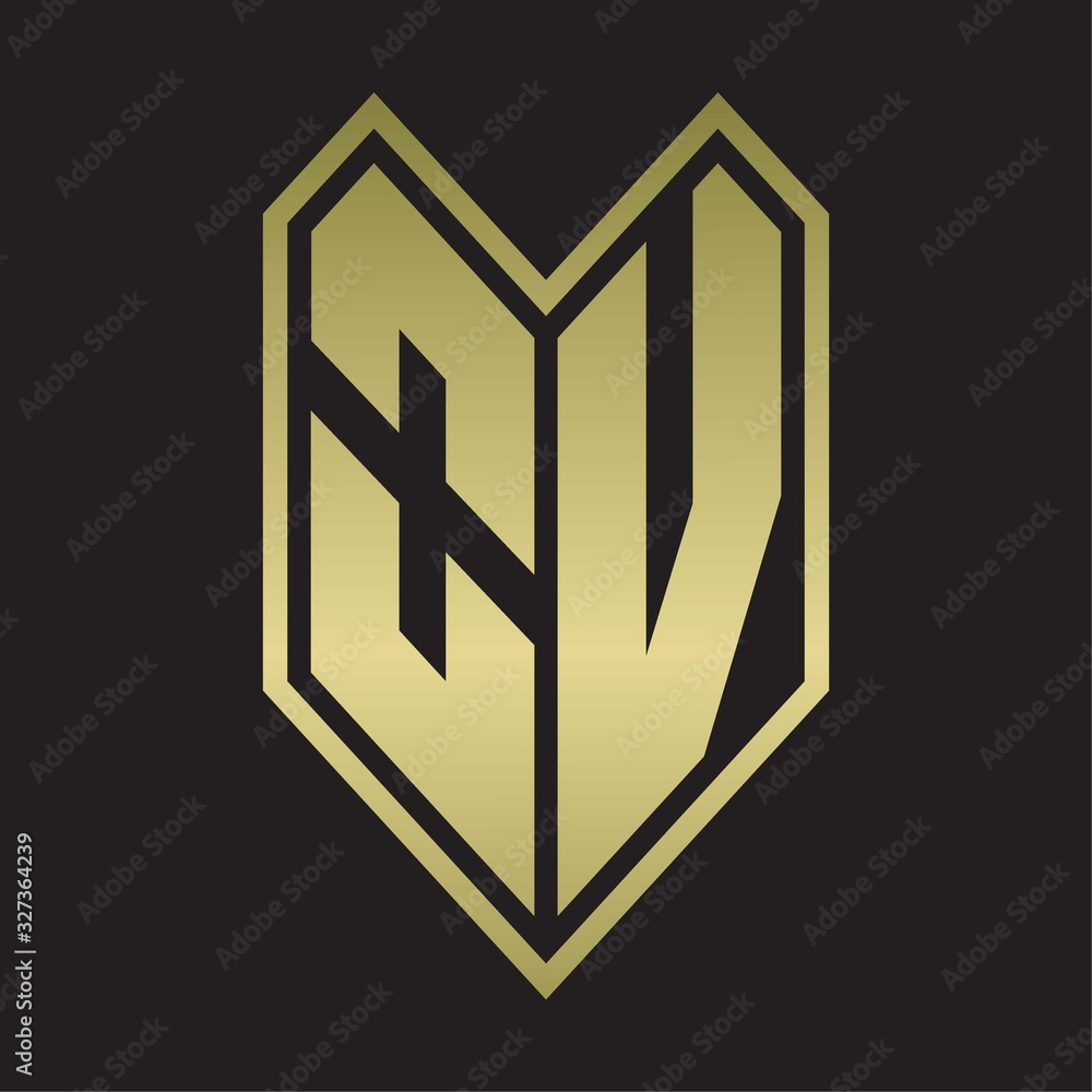 OV Logo monogram with emblem line style isolated on gold colors OV Logo monogram with emblem line style isolated on gold colors