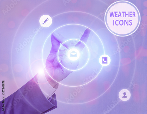 Writing note showing Weather Icons. Business concept for Plotted on a synoptic chart used for weather forecasting photo