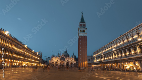 Bell tower and historical buildings at Piazza San Marco at night in Venice © k_samurkas