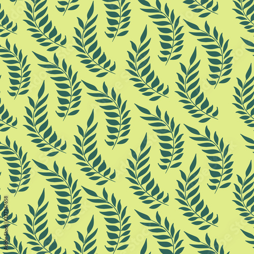 Seamless pattern with hand drawn green leaves.