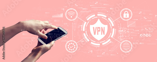 VPN concept with person holding a white smartphone