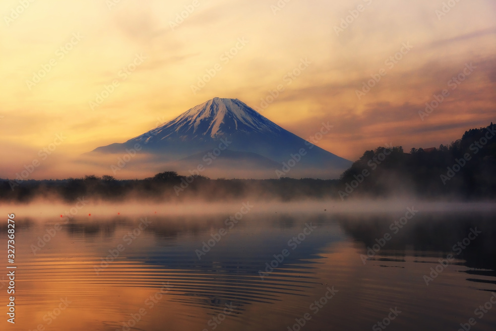 Fuji at shoji lake at sunrise, Yamanashi