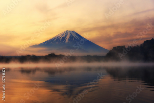 Fuji at shoji lake at sunrise  Yamanashi
