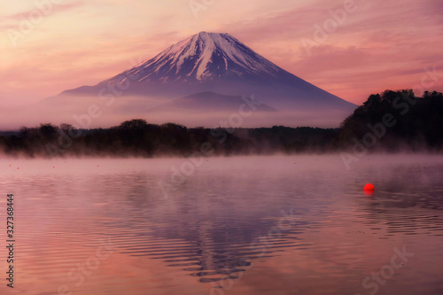 Fuji at shoji lake with twilight sky