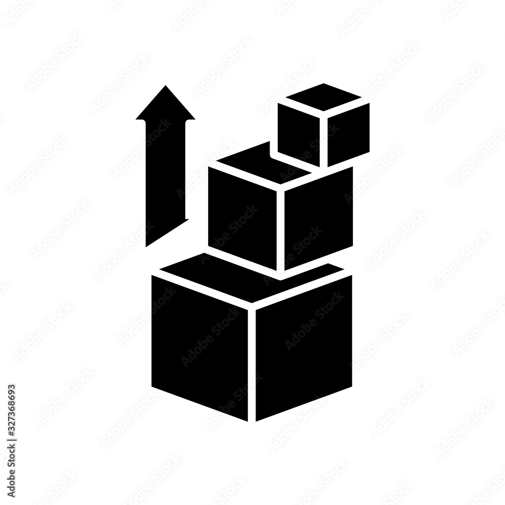 Growing boxes black icon, concept illustration, vector flat symbol, glyph sign. Growing boxes black icon, concept illustration, vector flat symbol, glyph sign.