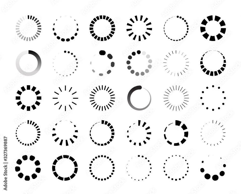 Round progress bar. Circle loader and countdown icon for web and application ui, round infographic element. Vector wait data progressions download indicator set