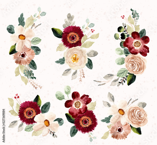 red white floral arrangement watercolor collection