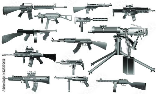 Vector set of isolated machine guns and rifles icons