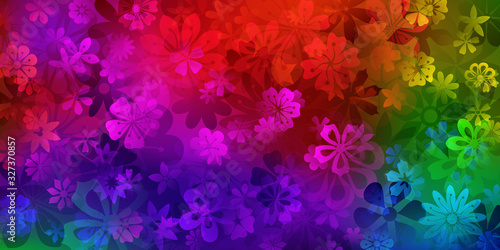 Spring background of various flowers in rainbow colors