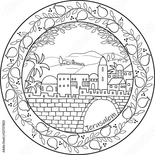 Old city of Jerusalem linear mandala 