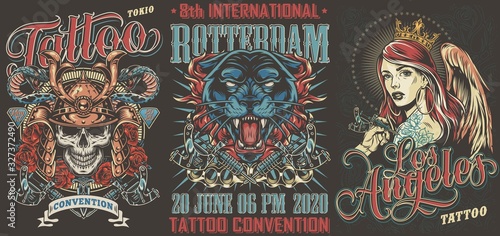 Tattoo festivals vintage posters set