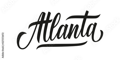 Atlanta handwritten inscription. Atlanta city name hand drawn lettering isolated on white background. Calligraphic element for your design. Vector illustration.