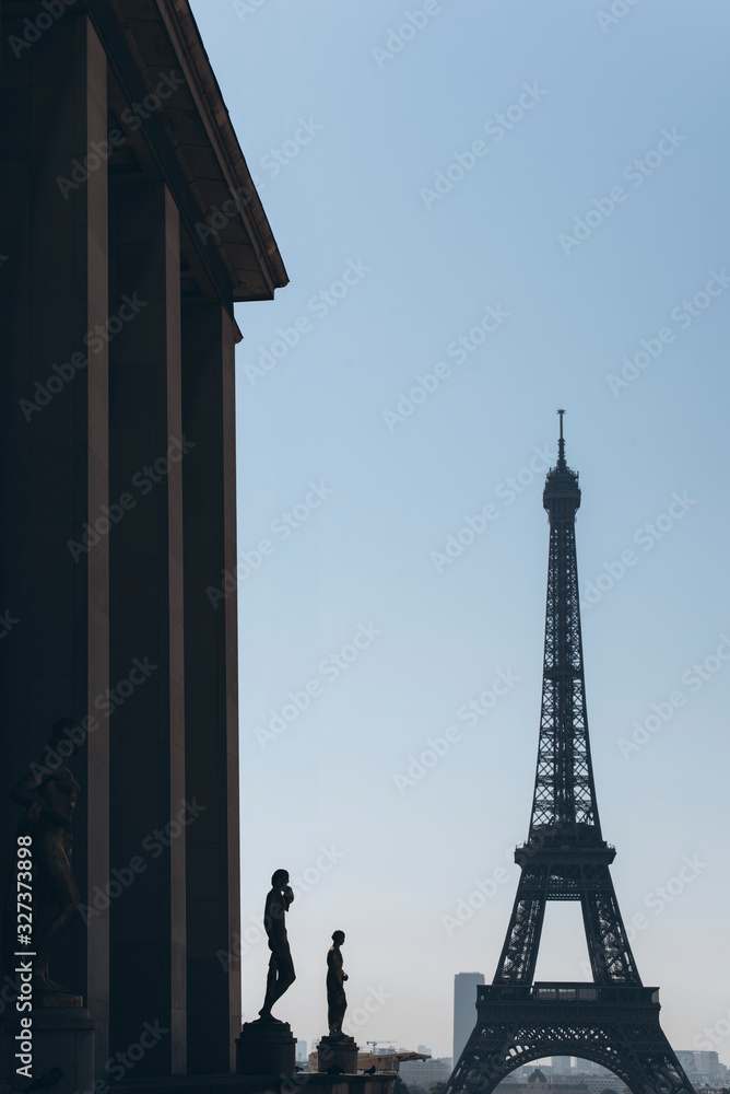 Travel concept. Eiffel Tower in Paris, France, tourism in Europe. Top Destinations in Europe.