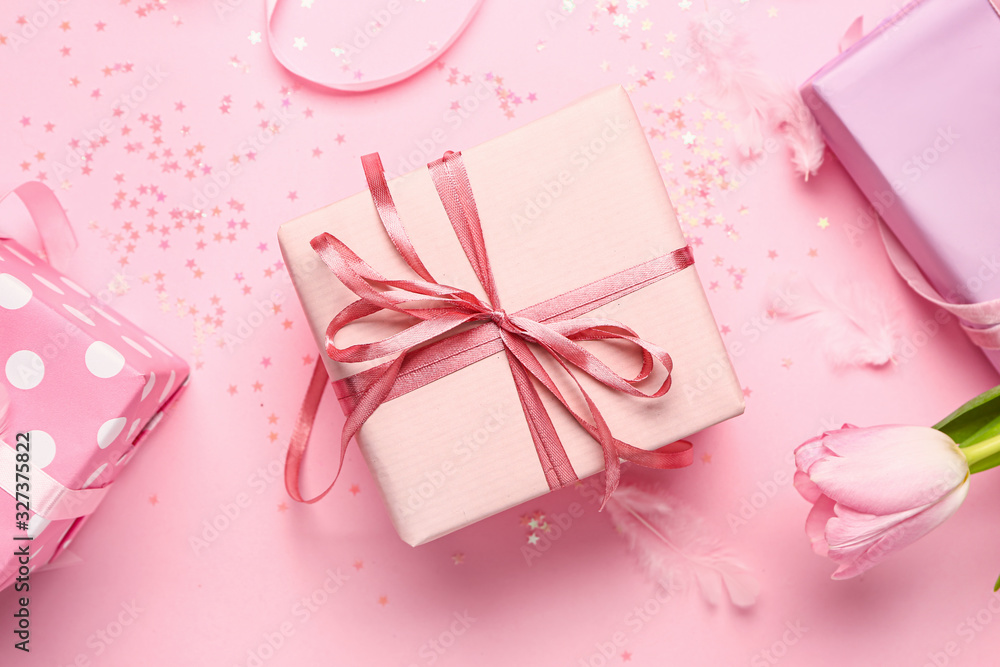 Beautiful gifts on color background Beautiful gifts on color background
