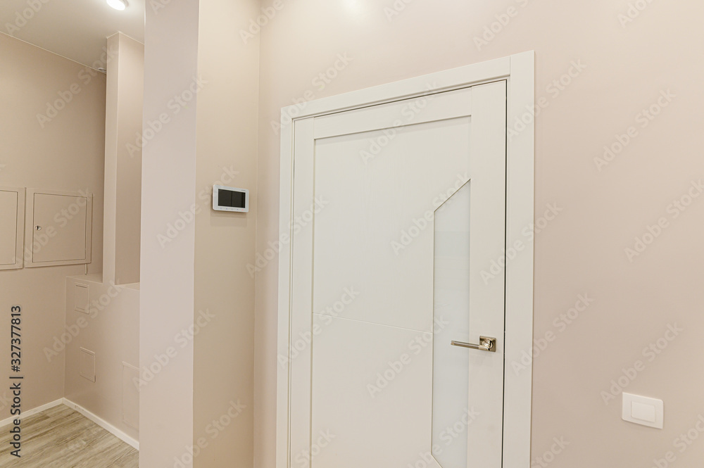 Fototapeta premium Russia, Moscow- November 04, 2019: interior room apartment modern bright cozy atmosphere. general cleaning, home decoration, preparation of house for sale. room doors, repair corridor