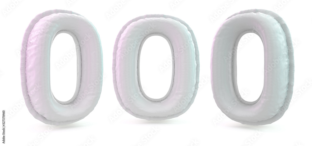 Number 0. Digital sign. Inflatable white balloon on background. 3D Number 0. Digital sign. Inflatable white balloon on background. 3D