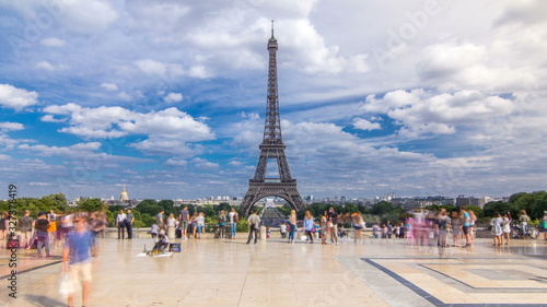 Famous square Trocadero with Eiffel tower in the background timelapse . © neiezhmakov