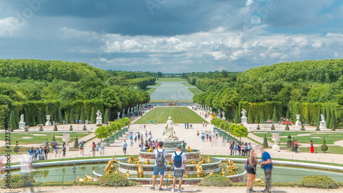 The Latona Fountain in the Garden of Versailles timelapse in France. photo