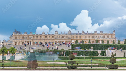 Famous palace Versailles with beautiful gardens timelapse.