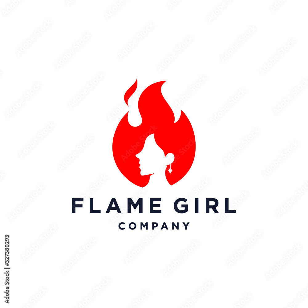 beauty girl woman silhouette head on hair flame fire red logo icon vector template with earring pendant illustration for beautiful salon beauty girl woman silhouette head on hair flame fire red logo icon vector template with earring pendant illustration for beautiful salon