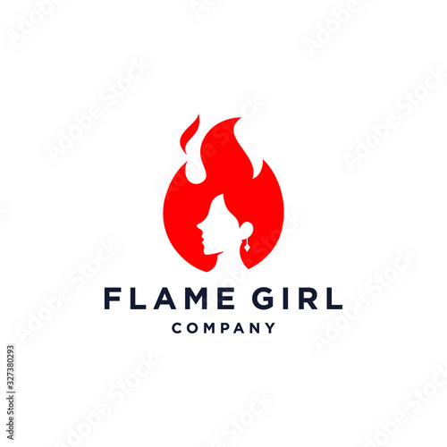 beauty girl woman silhouette head on hair flame fire red logo icon vector template with earring pendant illustration for beautiful salon