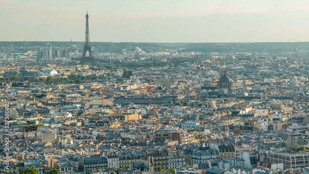 Panorama of Paris timelapse, France. Top view from Sacred Heart Basilica of Montmartre Sacre-Coeur . Panorama of Paris timelapse, France. Top view from Sacred Heart Basilica of Montmartre Sacre-Coeur .