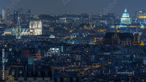 Beautiful Paris night cityscape timelapse seen from Montmartre. Paris  France