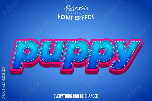 Puppy text, 3d puple and blue editable font effect photo