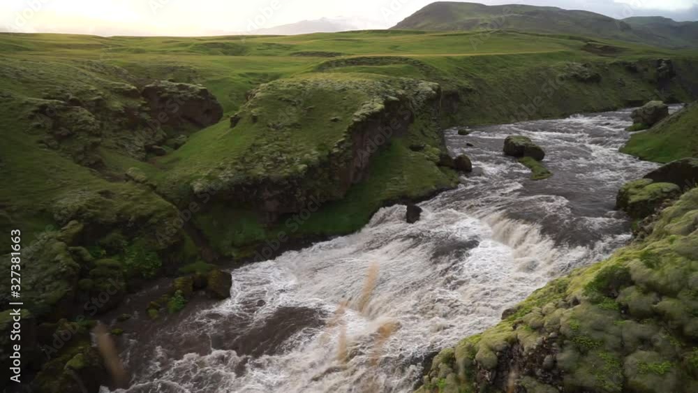 Slow motion of the river in the green canyon in Iceland. Slow motion of the river in the green canyon in Iceland.