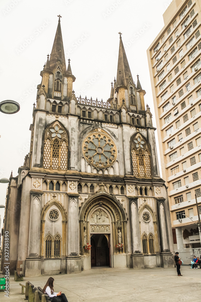 Santos, SP, Brazil - City cathedral with gothic archtecture 