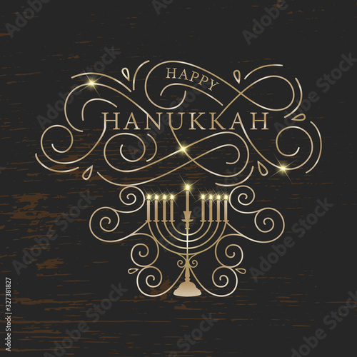Happy Hanukkah typography vector design for greeting cards and poster design template celebration. Calligraphic handmade lettering. Hanukkah beautiful inscription. Vector illustration.