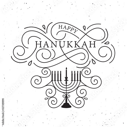 Happy Hanukkah typography vector design for greeting cards and poster design template celebration. Calligraphic handmade lettering. Hanukkah beautiful inscription. Vector illustration.