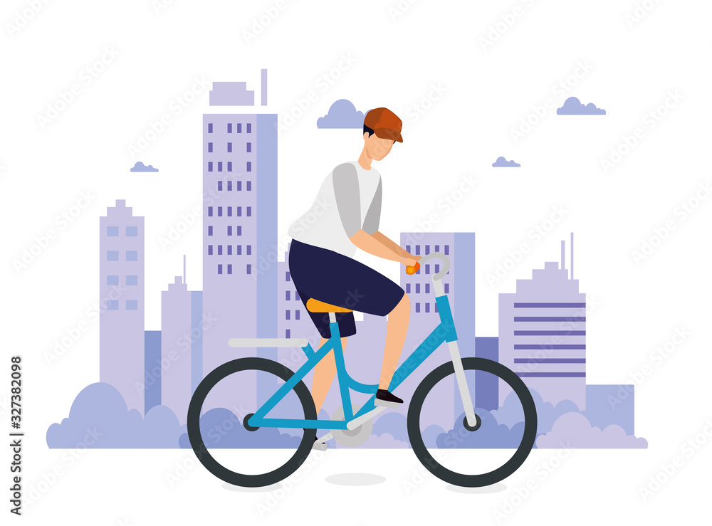 buildings urban scene with man in bike vector illustration design buildings urban scene with man in bike vector illustration design