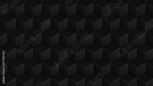 Isometric cubes black seamless pattern. 3D render cubes background
