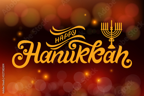 Happy Hanukkah typography vector design for greeting cards and poster design template celebration. Calligraphic handmade lettering. Hanukkah beautiful inscription. Vector illustration.