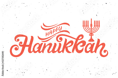 Happy Hanukkah typography vector design for greeting cards and poster design template celebration. Calligraphic handmade lettering. Hanukkah beautiful inscription. Vector illustration.